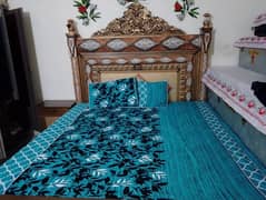 Furniture for sale include bed with singaar table and wooden showcase