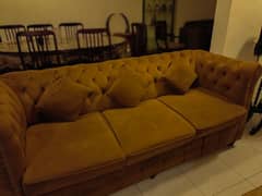 7-Seater Royal Brown Chesterfield Elegant Sofa Set with Center Table