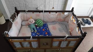 Wooden Baby Crib and Cot Set (with bumper set)