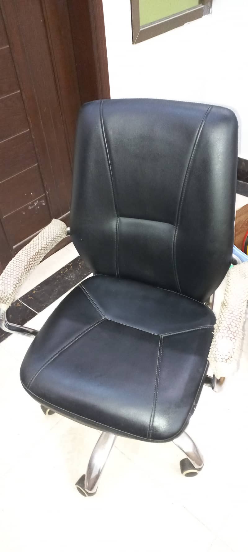 2 black revolving chairs + 1 damaged brown revolving chair 10