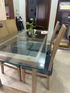 Glass Dining Table+ 6 Chairs (Real Oak)