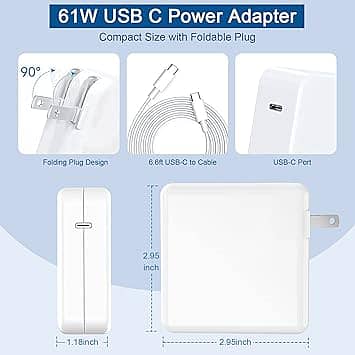 Replacement Mac Book Pro Charger, 61W USB C Power Adapter Laptop Char 3