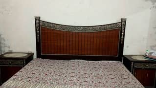 bed and side tables brown colour without mattress 0