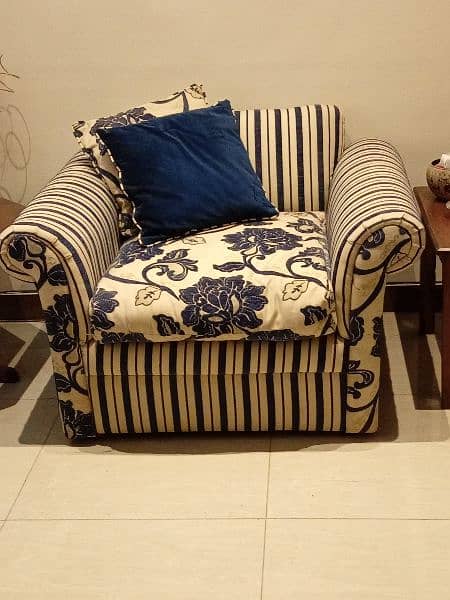 Beautiful Sofa in blue stripes and floral cushions 6