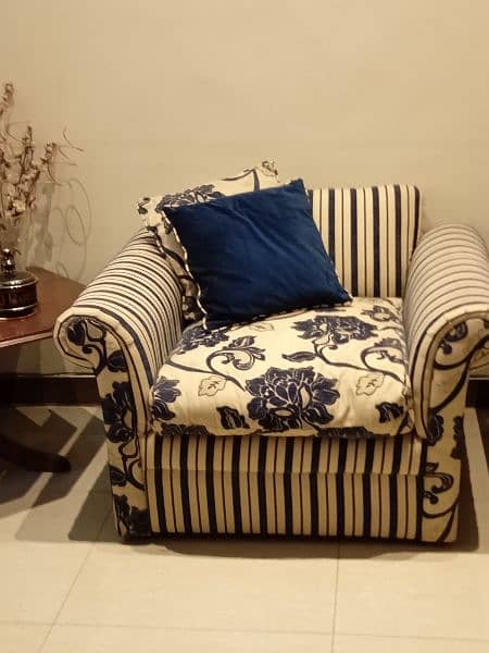 Beautiful Sofa in blue stripes and floral cushions 7