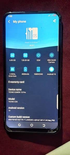 Tecno camon 15 pro. 6GBRam 128GB ROM, 32Mp front and 48MP back camera. 5