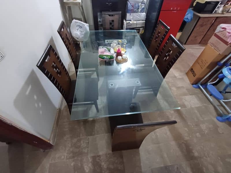 Wooden Dining Table with Glass Top (6 Chairs Included) 3