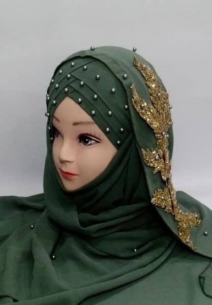 Woman's fancy pearl chiffon Hijab 1