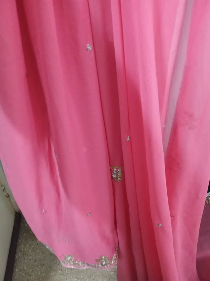 Pink chiffon embroided stiched saree. 1