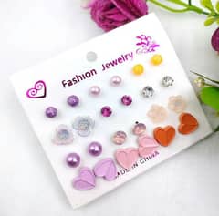 Trendy Artificial Stones Ear Studs, Pack of 12