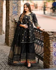 3 pcs Women unstitched silk embroidered suit