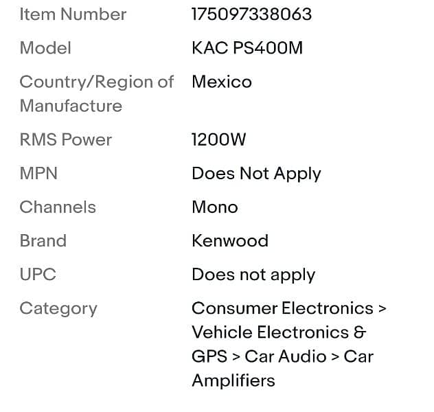 Heavy Duty Kenwood Mono Amplifier 8