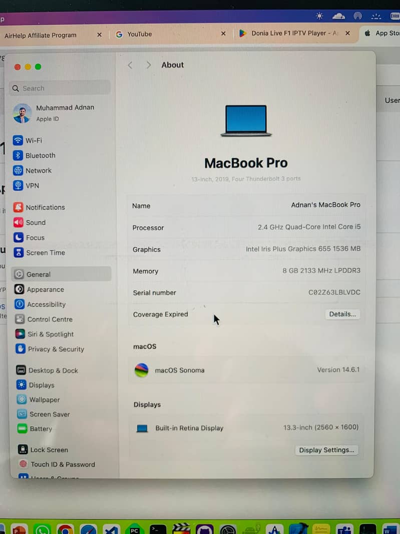 Macbook pro 13 inch 2019 8/256 4