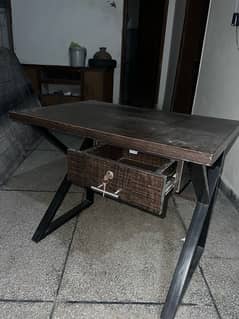 Table: Modern Wood & Metal Laptop, writing Table with Drawer