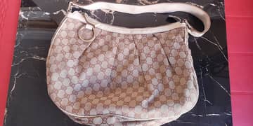 Gucci Brown GG Canvas Sukey Shoulder Bag White Beige