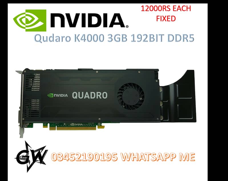 NVIDIA Quadro K4000 3GB 192BIT GDDR5 Graphics Card Qty Available @ GW 0