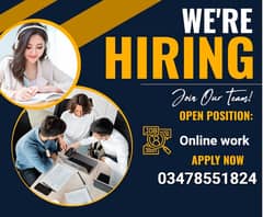 online Work/Part time-Full time Jobs/ for boys and girls