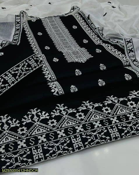 3 PCs Women's Unstitched Cotton Lawn Embroidered Suit 0