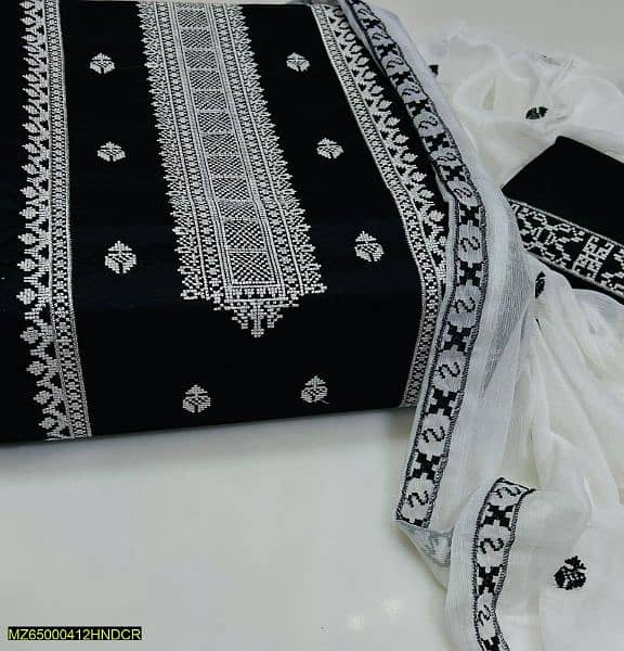 3 PCs Women's Unstitched Cotton Lawn Embroidered Suit 1