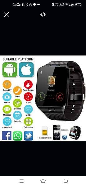 Dzo9 smart watch with Bluetooth call,sim call ,camera and memory card 3