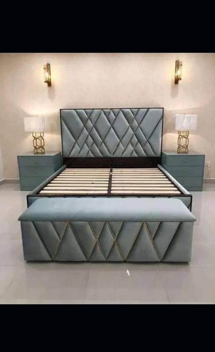 double bed / poshish Bed / velvet bed / side table / dressing table 0