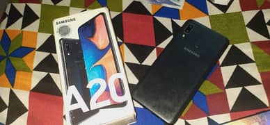 samsung A20 10/10 condition with boxwith charger and 5 free jellycover