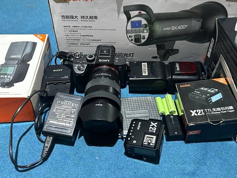 Sony A7 Riii with Lens FE 4/24-105 G OSS along Lights and stands 2