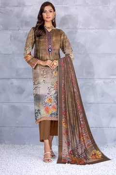 3 Pcs Women Unstitched Dhanak Printed Suit