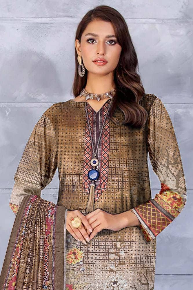 3 Pcs Women Unstitched Dhanak Printed Suit 1