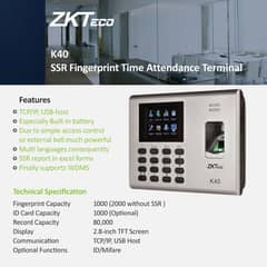 Zk K50 K40 MB20 MB460 360 Zkteco UFace800 Biotime Web & Cloud Solution