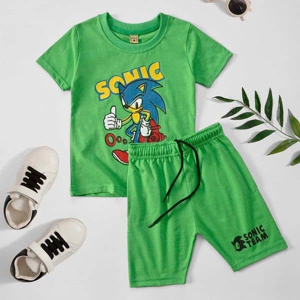 2 PCs jarsey printed T shirt and shorts set 1