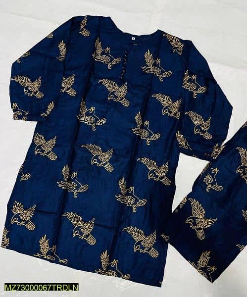 2 pcs women stitched linen printed suit 1