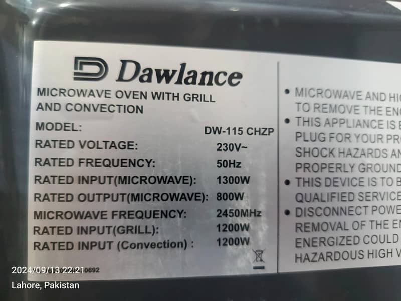 Dawlance microwave oven Dw 115 CHZP  (0306=4462/443) awsum set 12