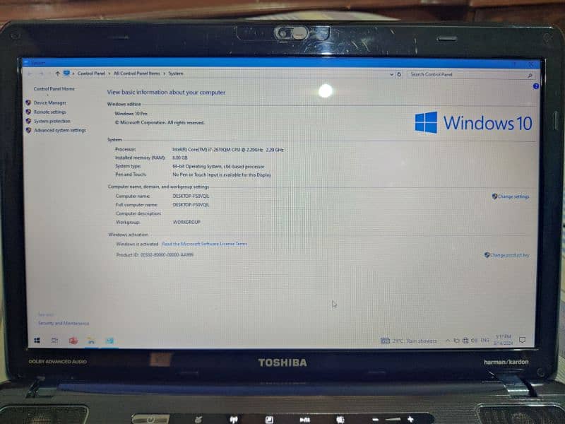 Toshiba Laptop i7/ 2nd gen /8Gb RAM/128GB SSD 3