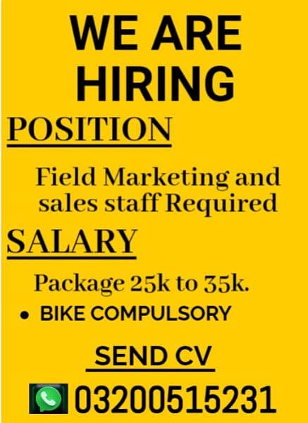 Field Marketing and sales staff Required 1