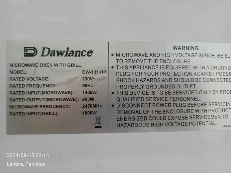 Dawlance microwave oven Dw 131 HP  (0306=4462/443) awsum set 9