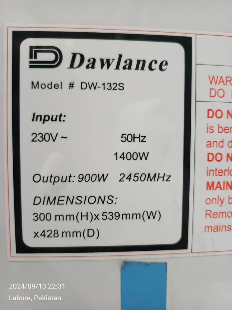 Dawlance microwave oven Dw 132 S  (0306=4462/443) awsumm set 9