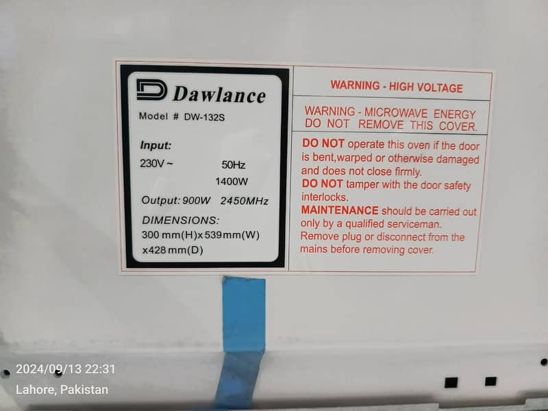 Dawlance microwave oven Dw 132 S  (0306=4462/443) awsumm set 10