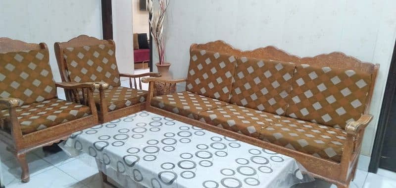 Solid wooden sofa set with wooden table 0