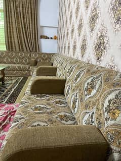 L shaped sofa set and curtain