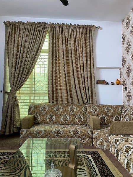 L shaped sofa set and curtain 1