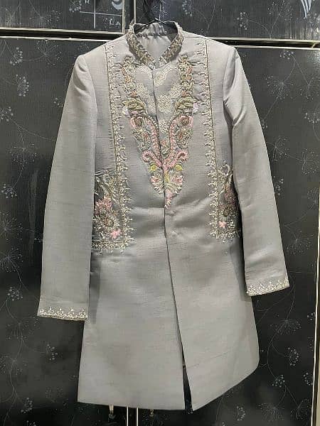 Grey Embroidered Sherwani 0