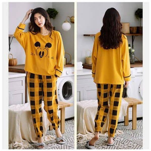 2 Pcs Women's Stitched Cotton Jersey Printed Night Suit 0