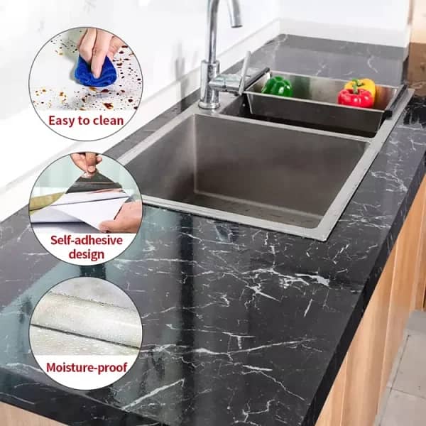 Self Adhesive Black Marble Sheet For Kitchen 1