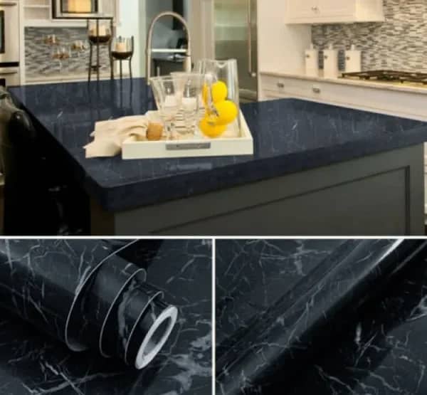 Self Adhesive Black Marble Sheet For Kitchen 2