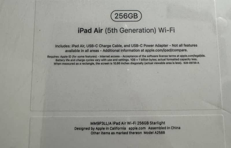 I Pad Air 5th Gen -256 GB/ 10.9 Inch (Sealed Packed) 1