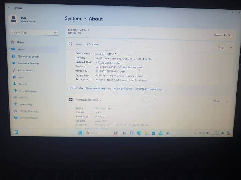 Dell laptop i5-8th Generation for sale 8GB 256GB 2