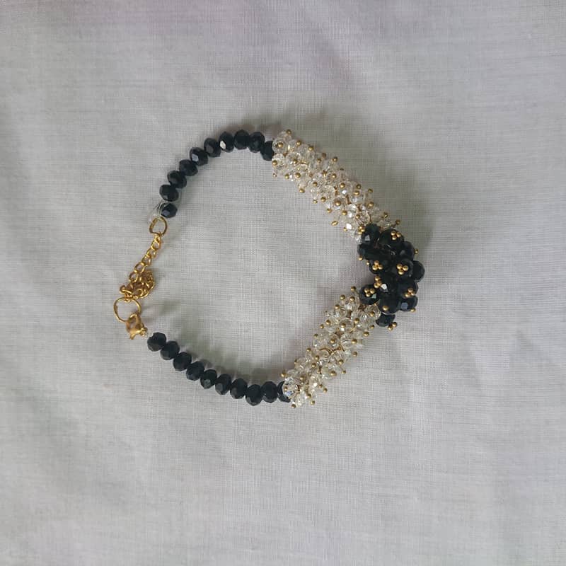 HandMade Black and Clear Crystal Bracelet with Gold-Toned Clasp 0