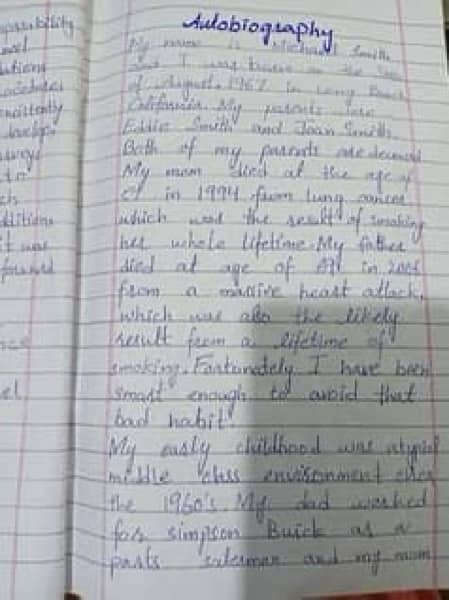 Handwriting  assessment work 1