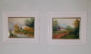 Pair of Vintage Oil Paintings and imported table lamps i